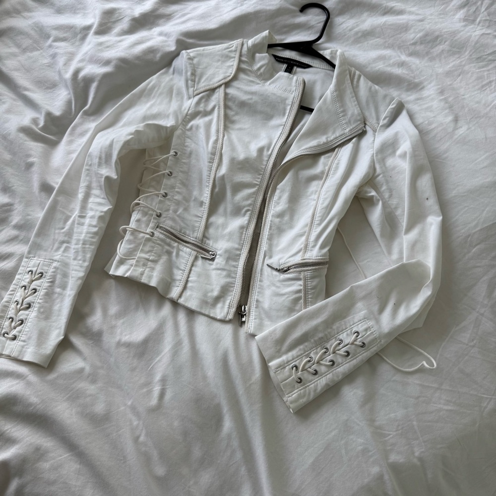 White House Black Market White Leather Lace-Up Jacket